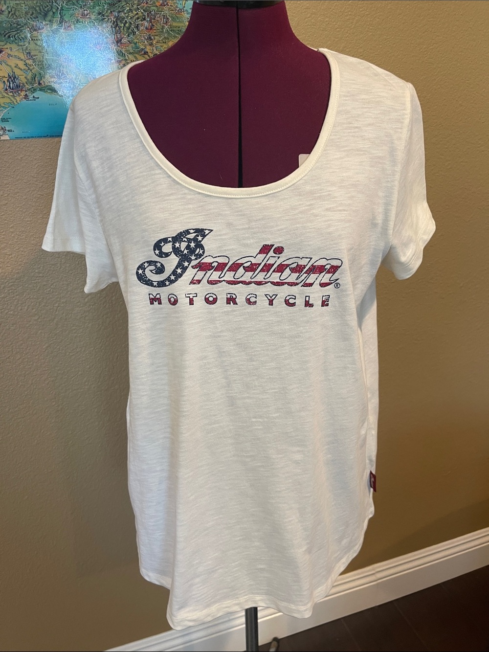 Indian Motorcycle Woman’s Off White USA Heathered T-Shirt Large Relaxed Fit